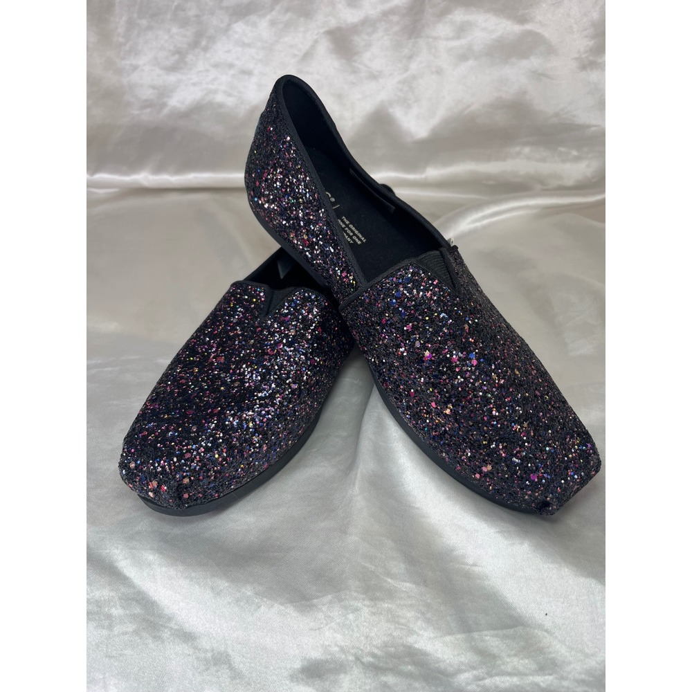 TOMS Alpargata Slip On Shoes Womens 9 Black Multi Glitter Casual